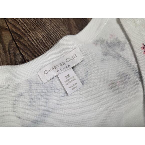 Charter Club Cardigan Sweater White Beaded Casual Button Trees Bicycle Plus 2X - Picture 4 of 6